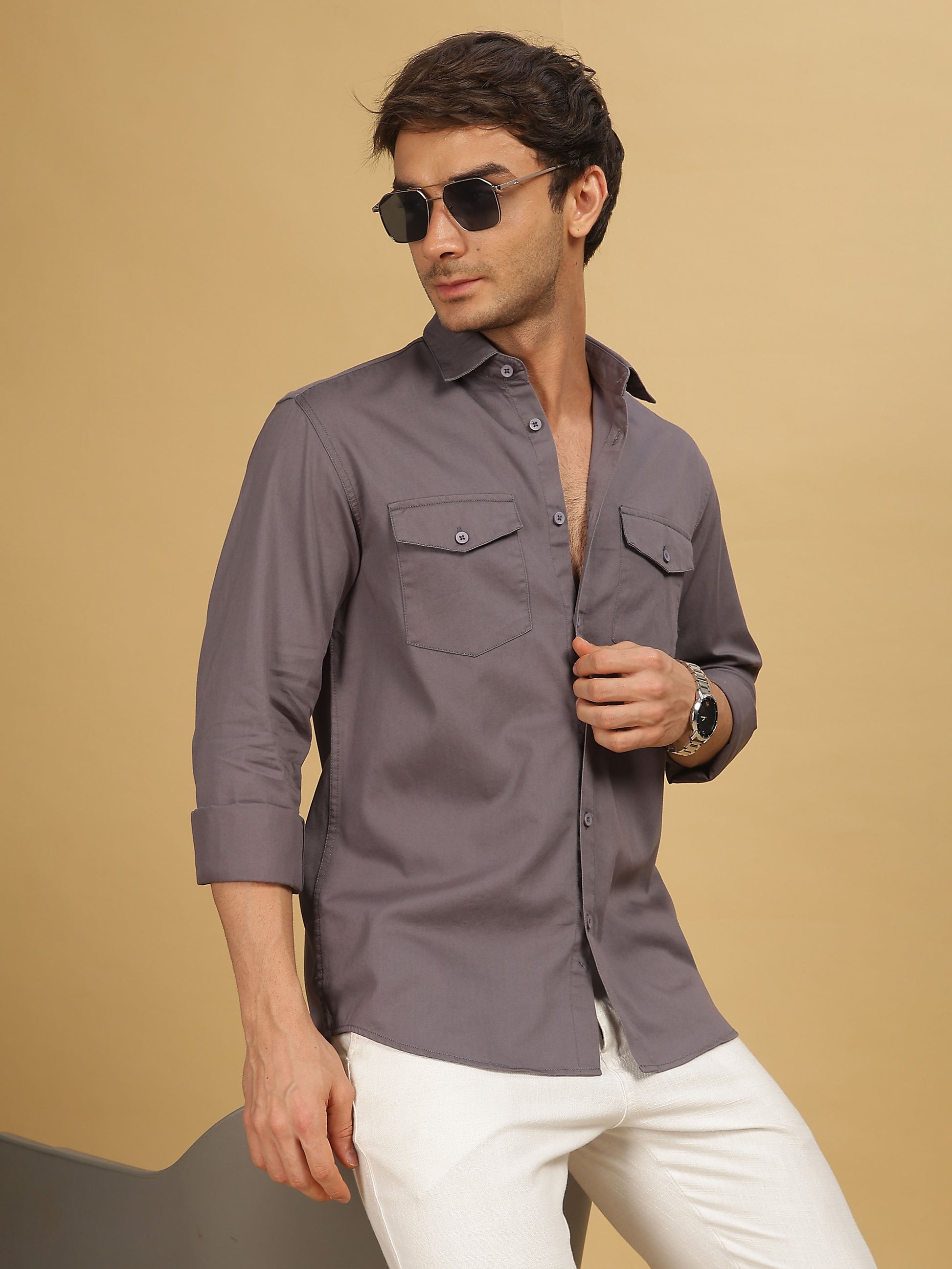 Dark Grey Double Pocket Shirt