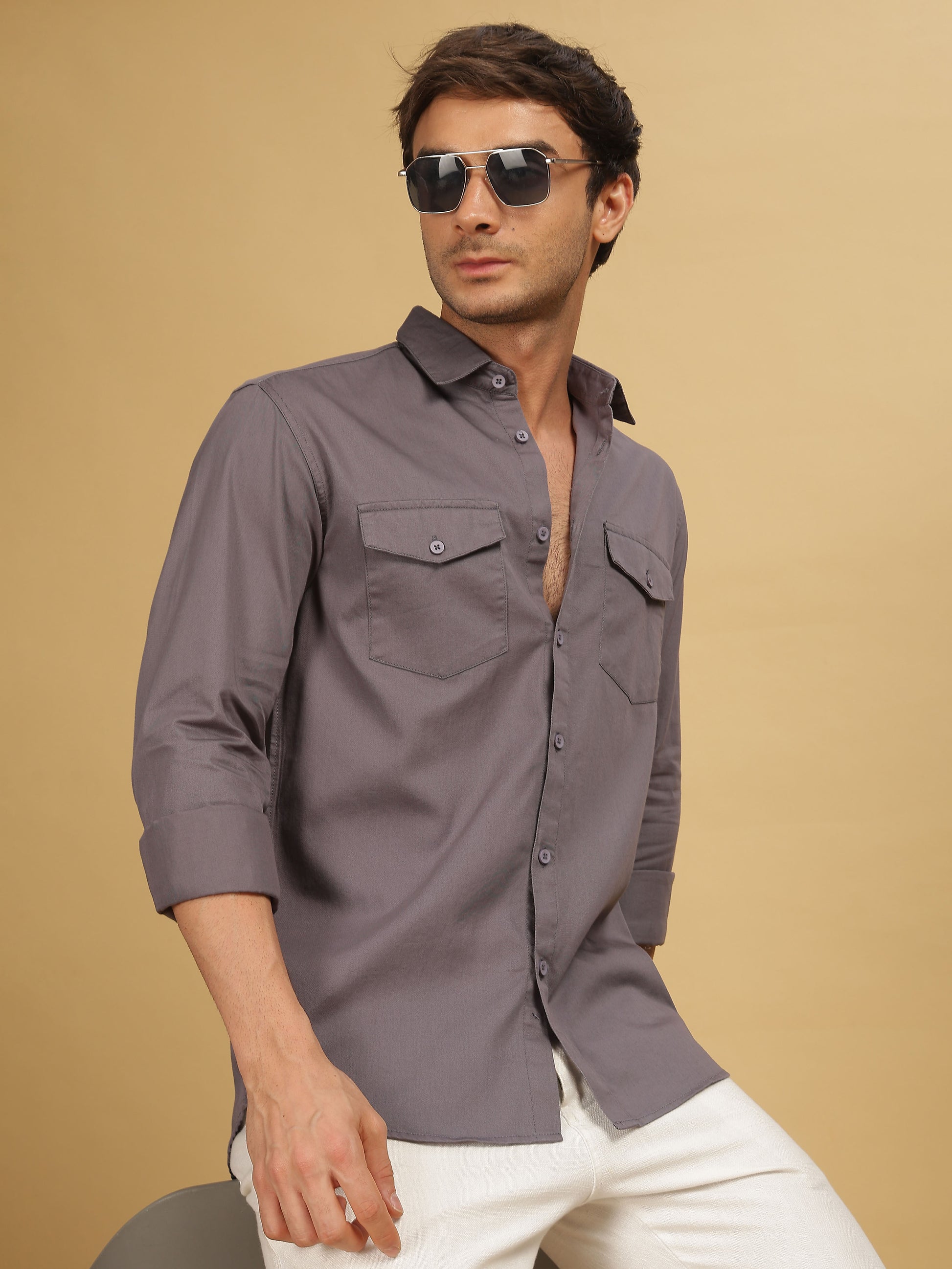 Dark Grey Double Pocket Shirt