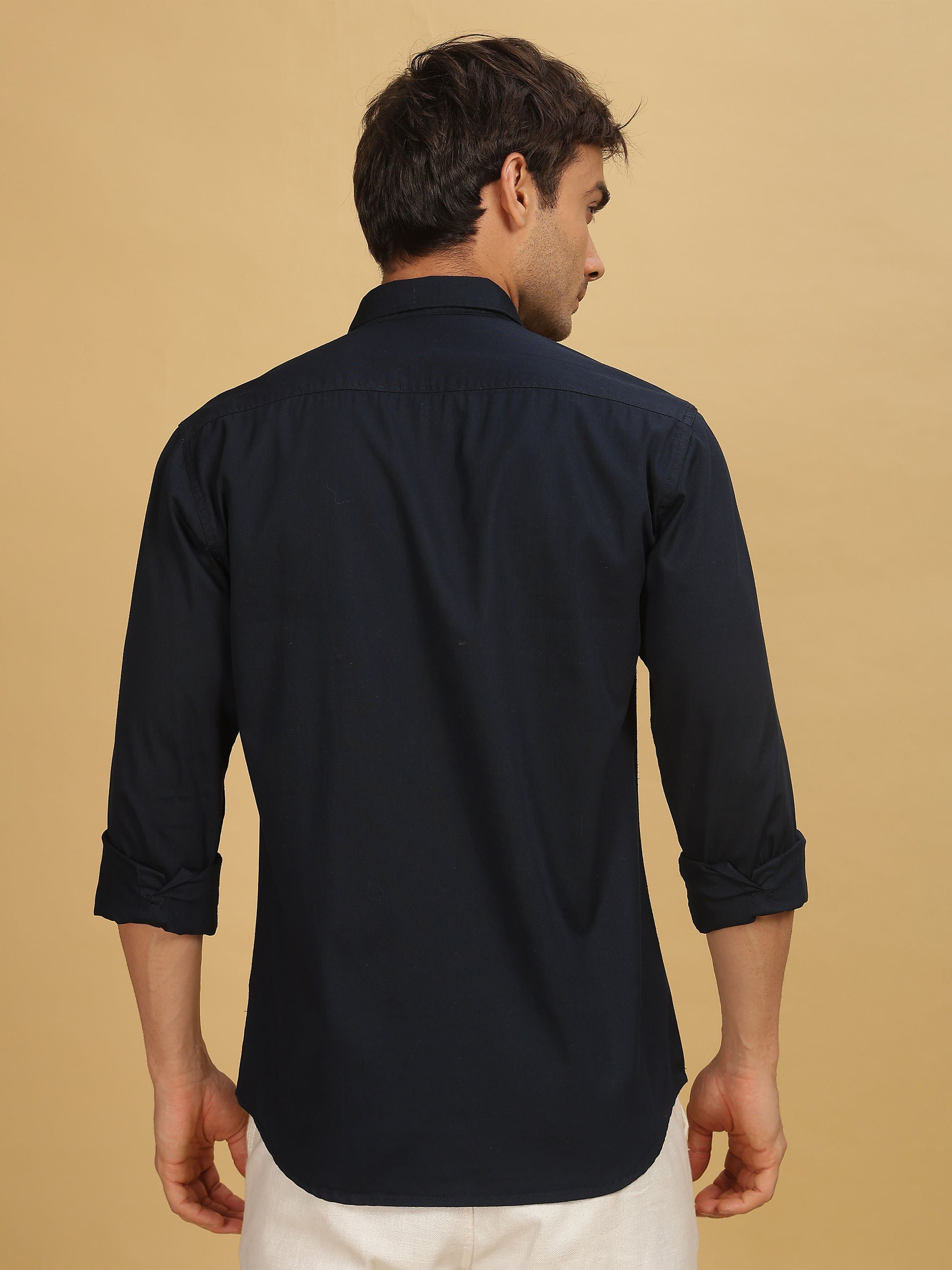  Mens Navy Blue Double Pocket Shirt 