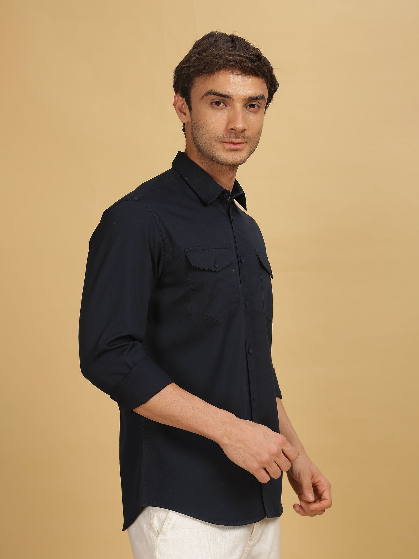  Mens Navy Blue Double Pocket Shirt 