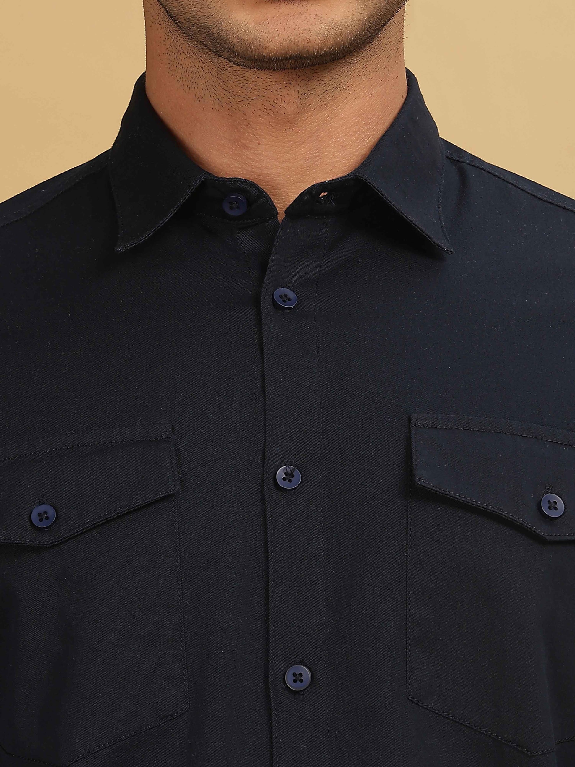  Mens Navy Blue Double Pocket Shirt 