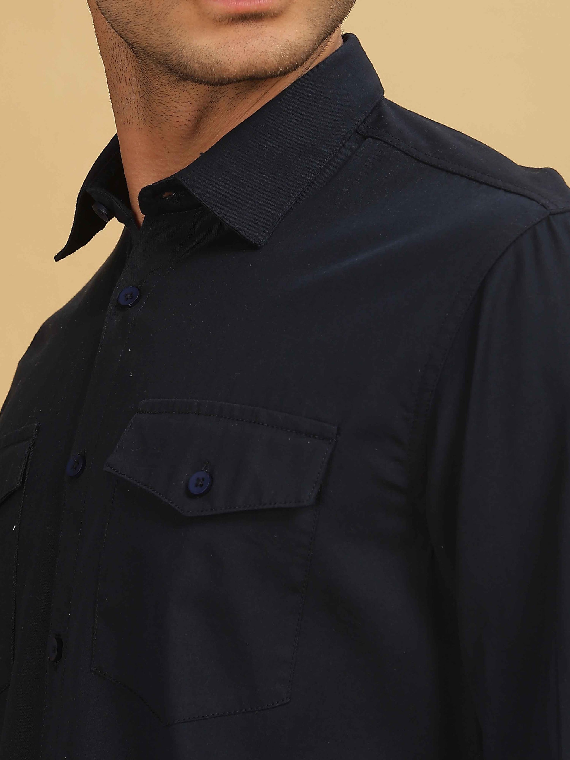  Mens Navy Blue Double Pocket Shirt 