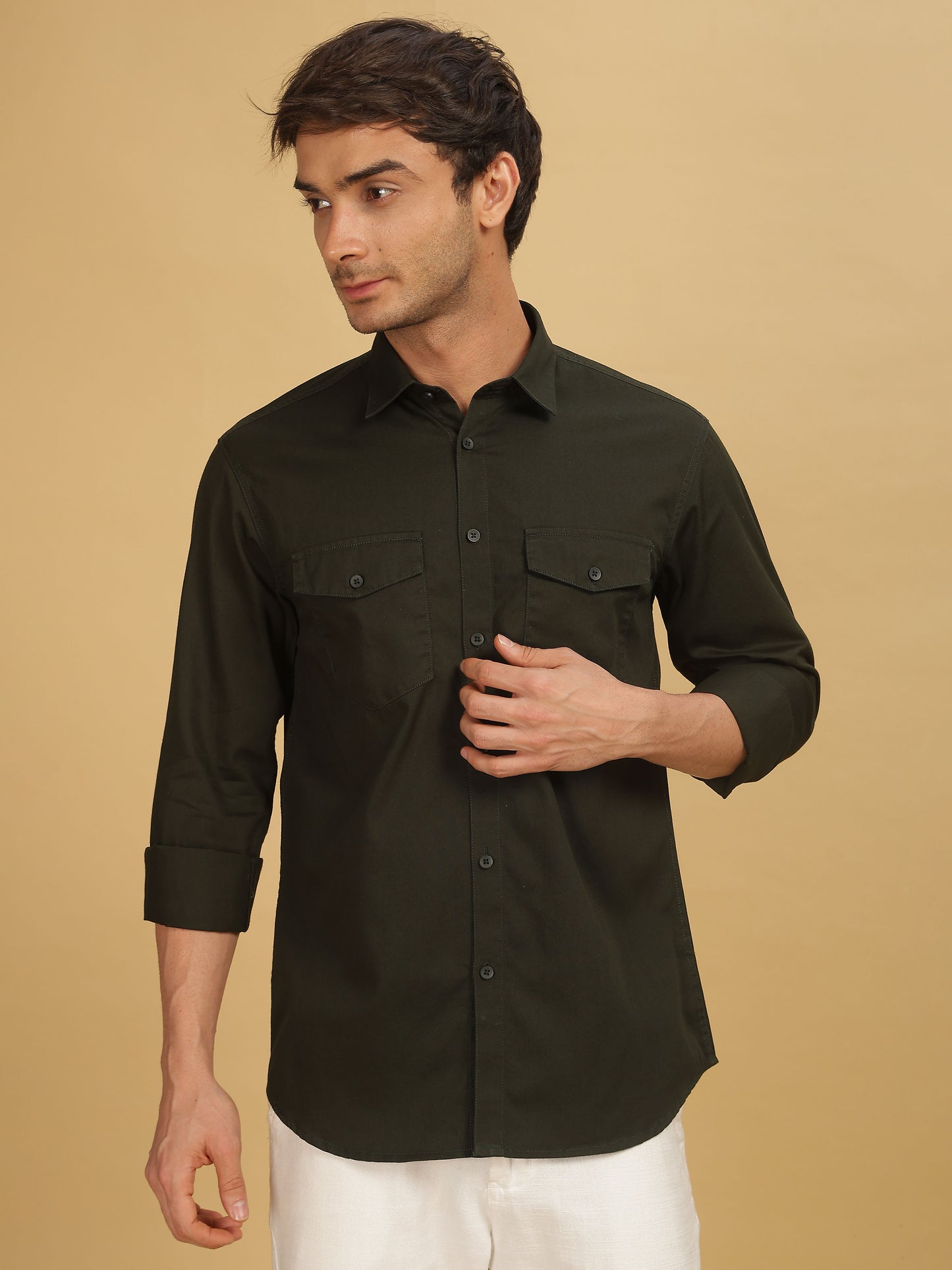 Olive Green Double Pocket Shirt 