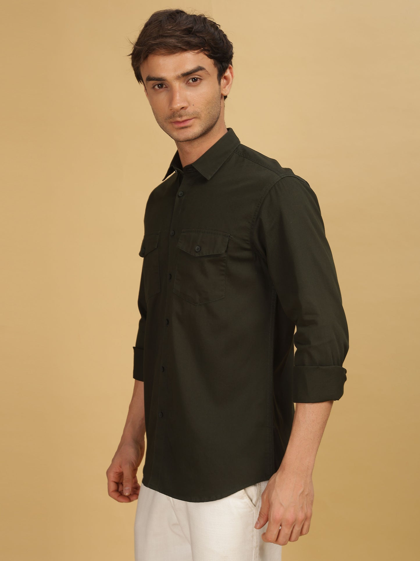 Olive Green Double Pocket Shirt 