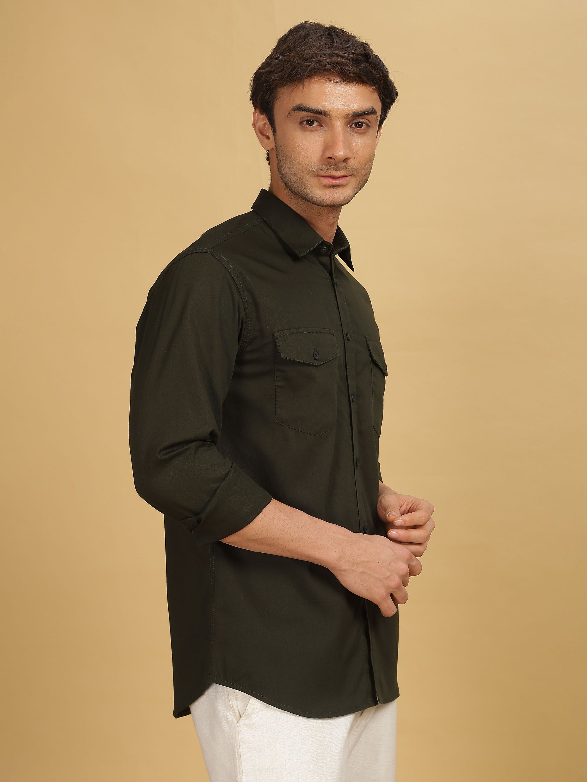 Olive Green Double Pocket Shirt 