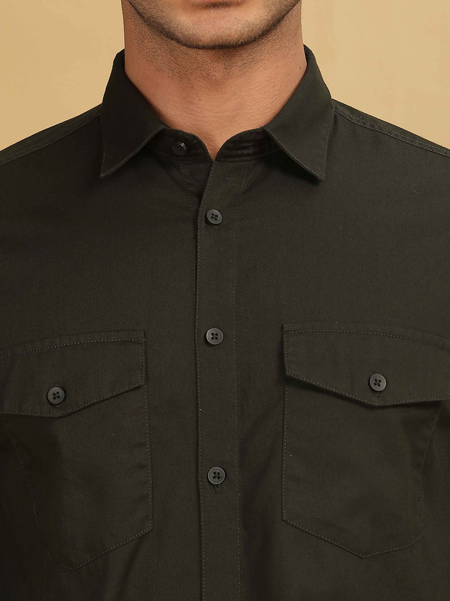 Olive Green Double Pocket Shirt 