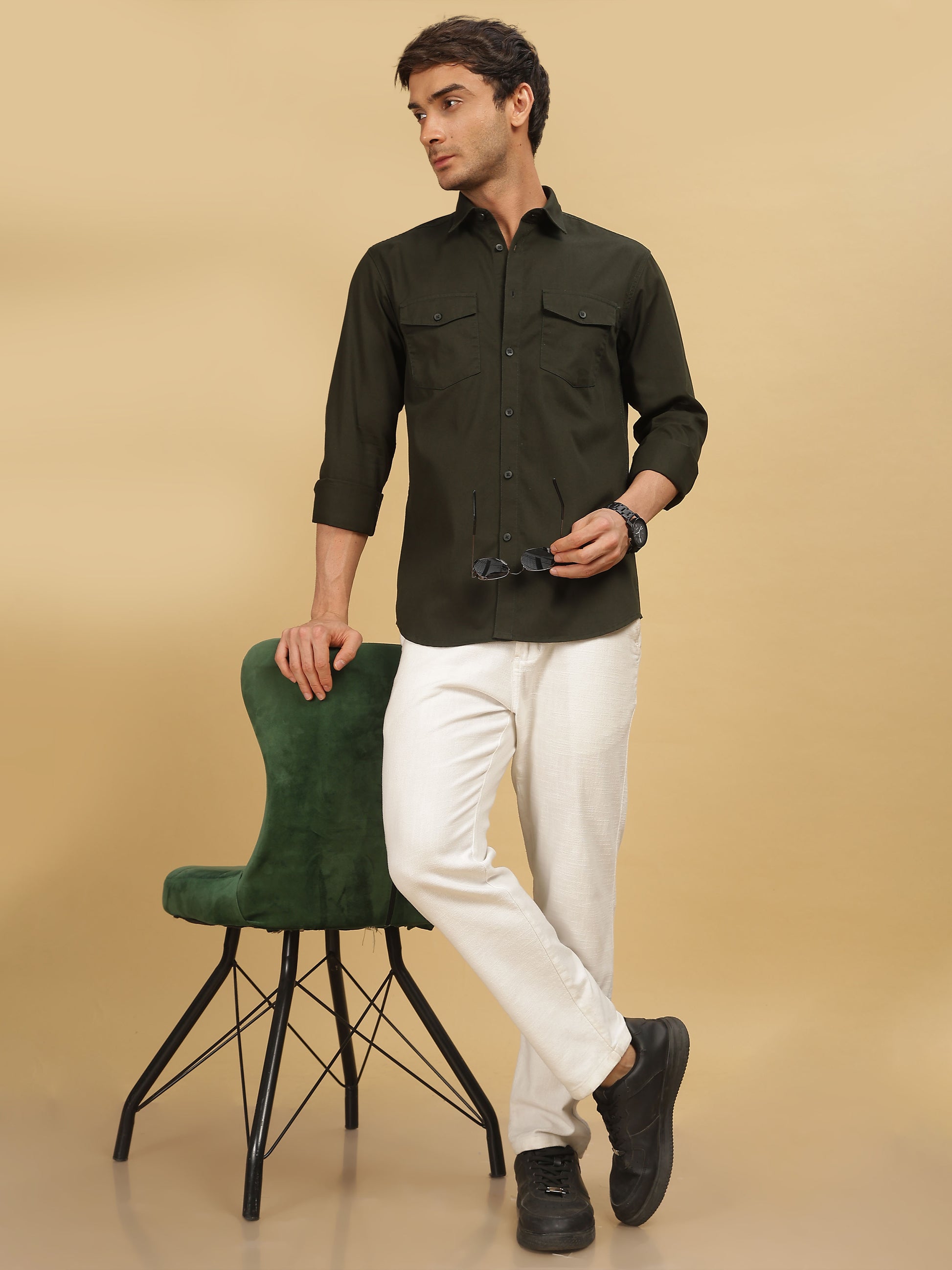 Olive Green Double Pocket Shirt 