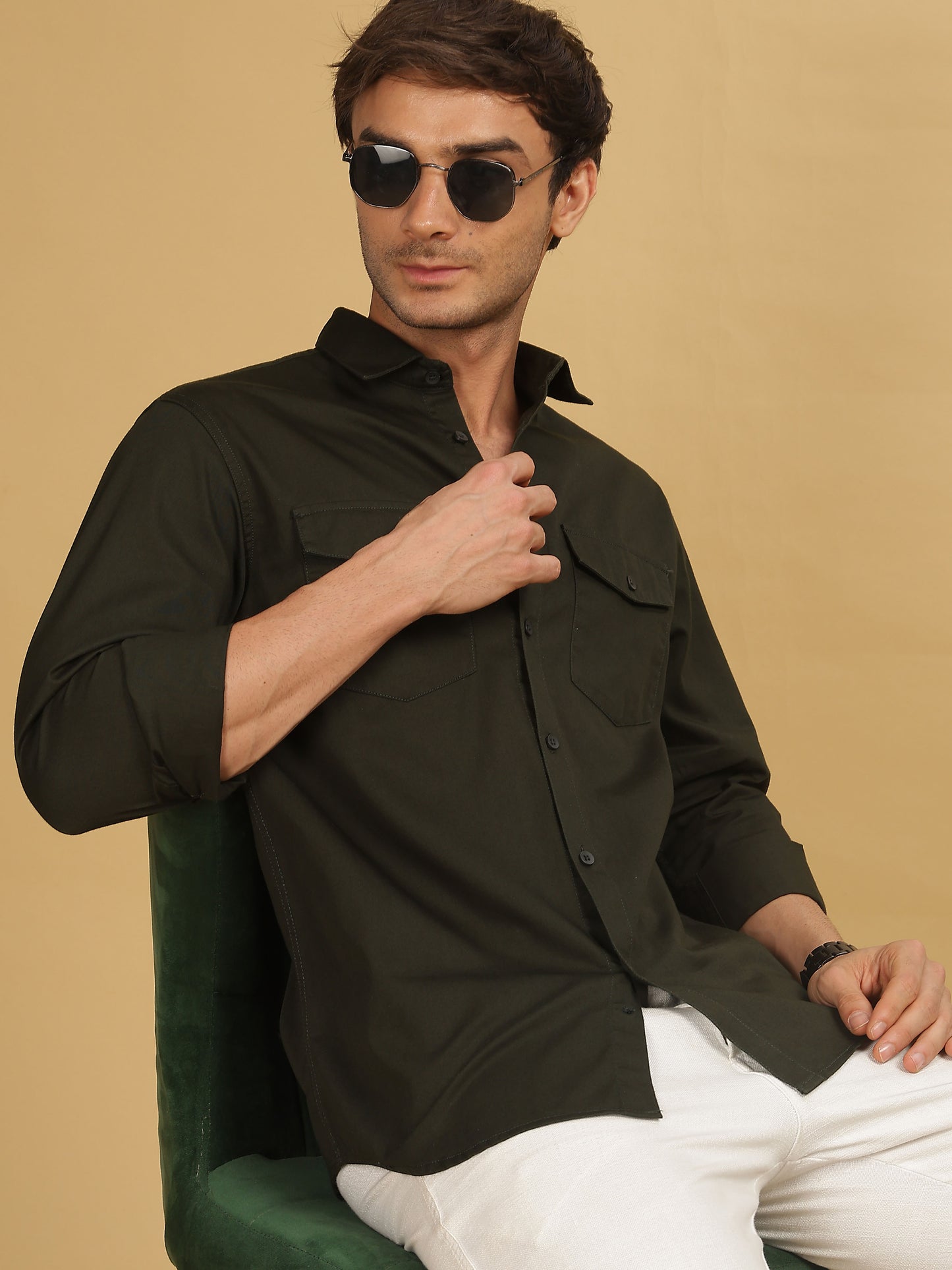 Olive Green Double Pocket Shirt 