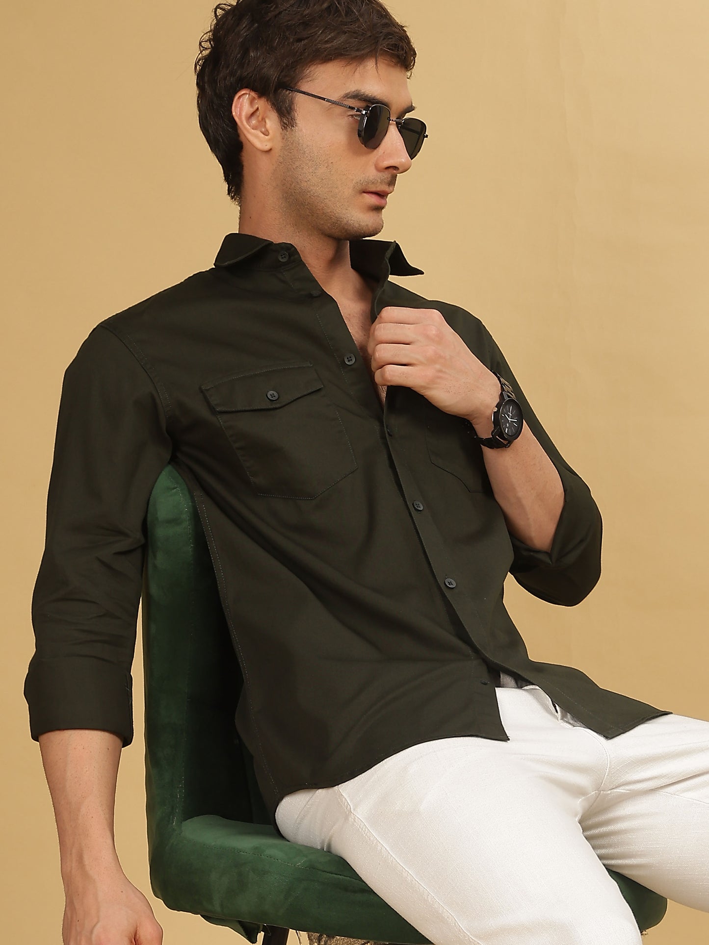 Olive Green Double Pocket Shirt 