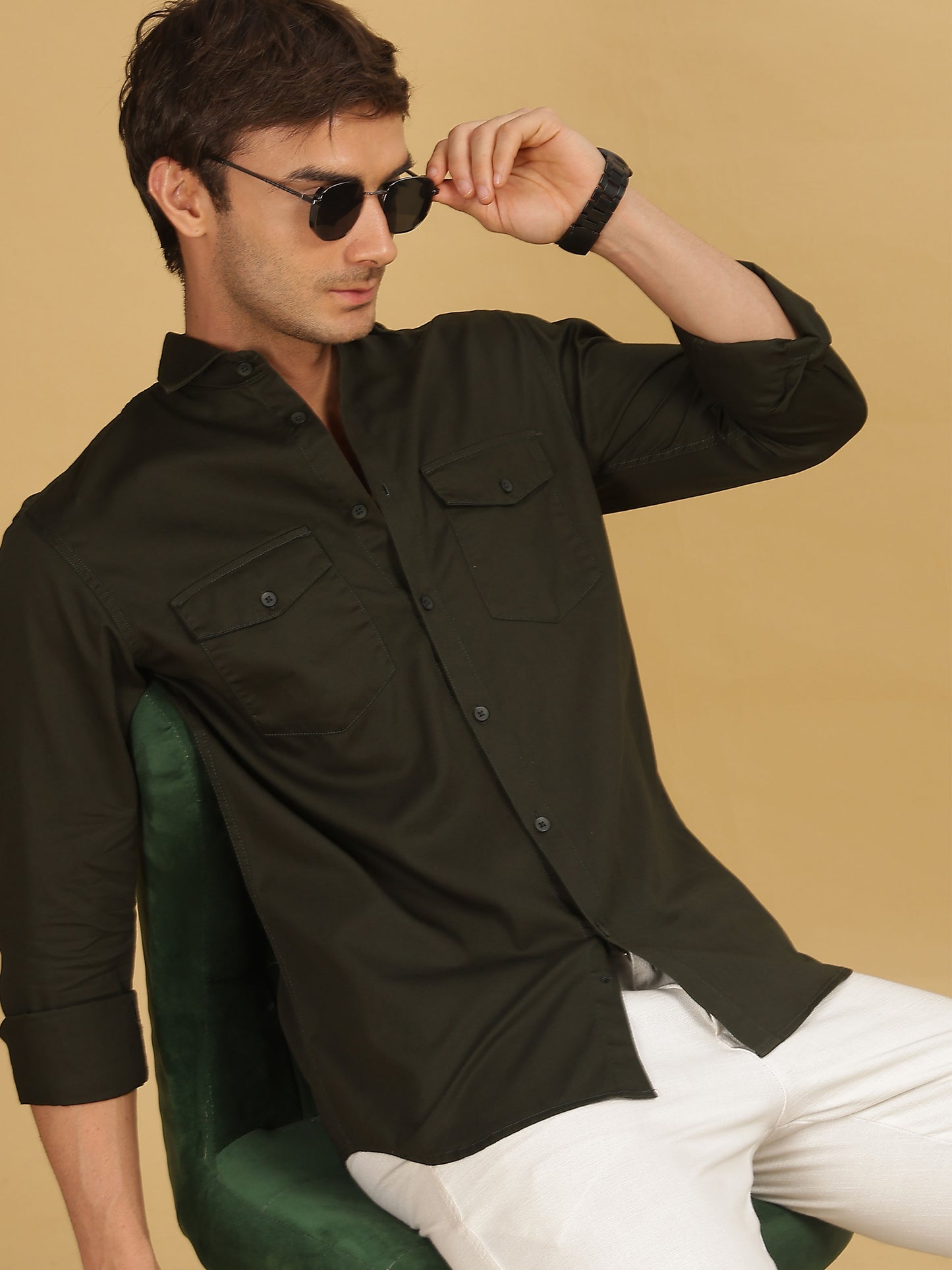 Olive Green Double Pocket Shirt 