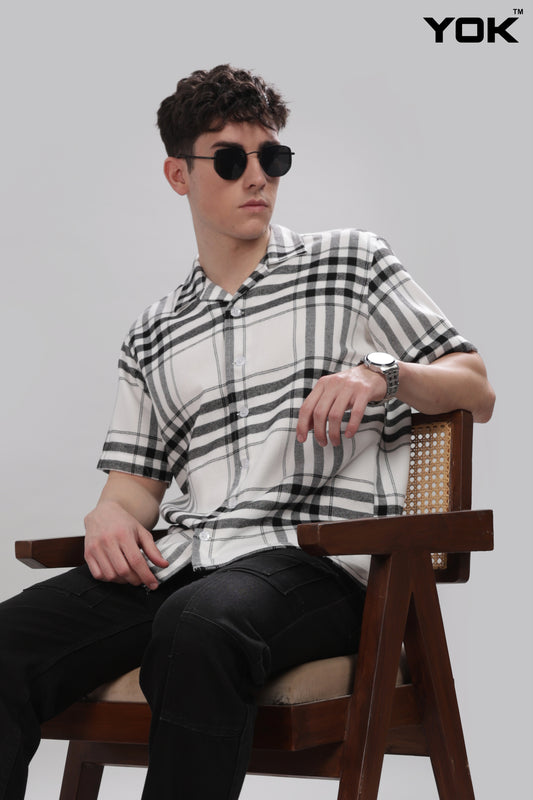 Mens Grey White Check Shirt