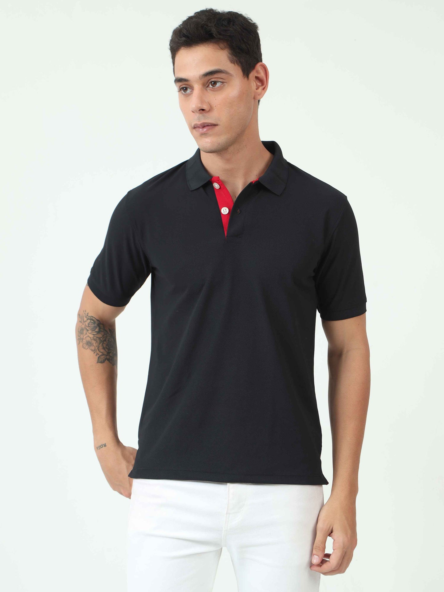 Mens Black Collar T Shirt 