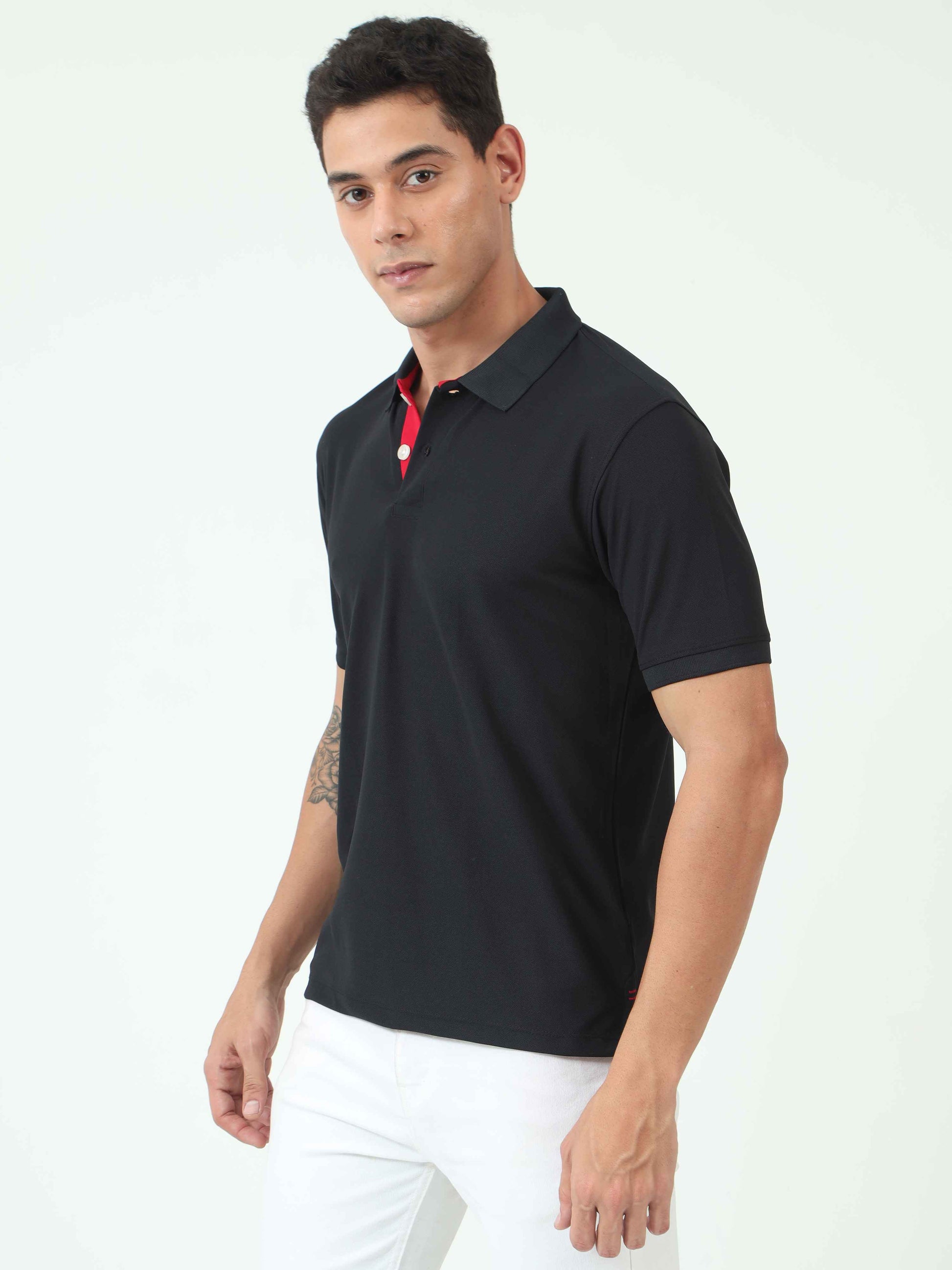 Mens Black Collar T Shirt 