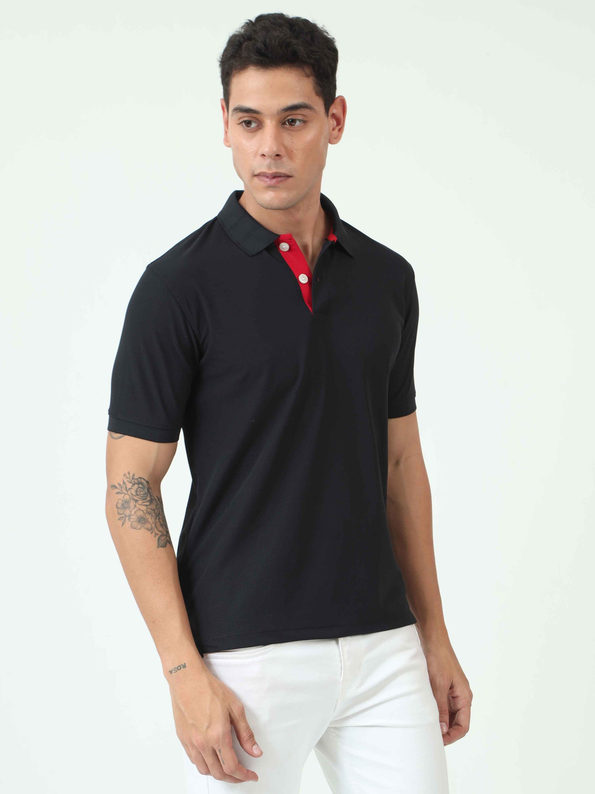 Mens Black Collar T Shirt 