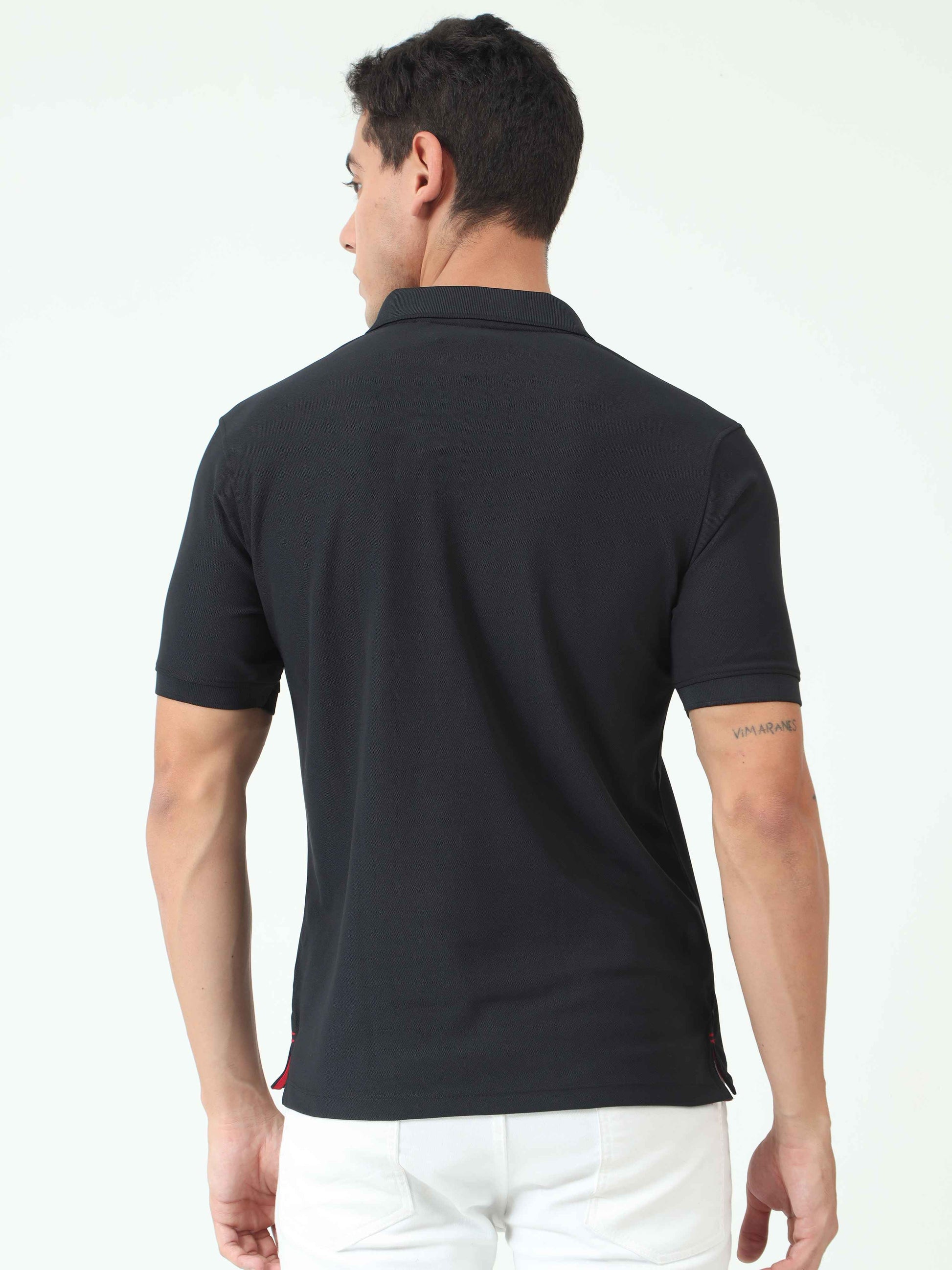 Mens Black Collar T Shirt 