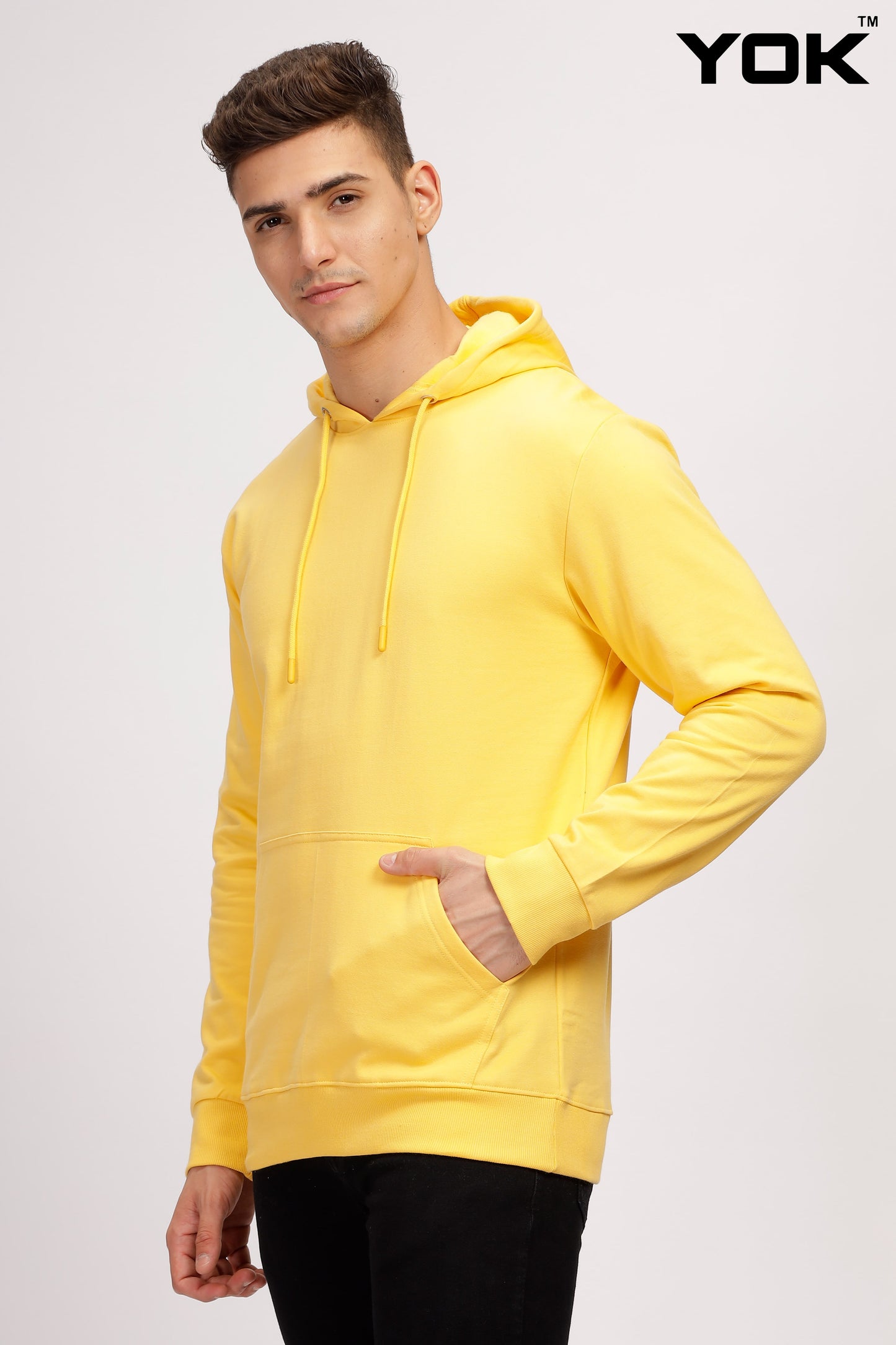  Plain Men's Yellow Hoodie 