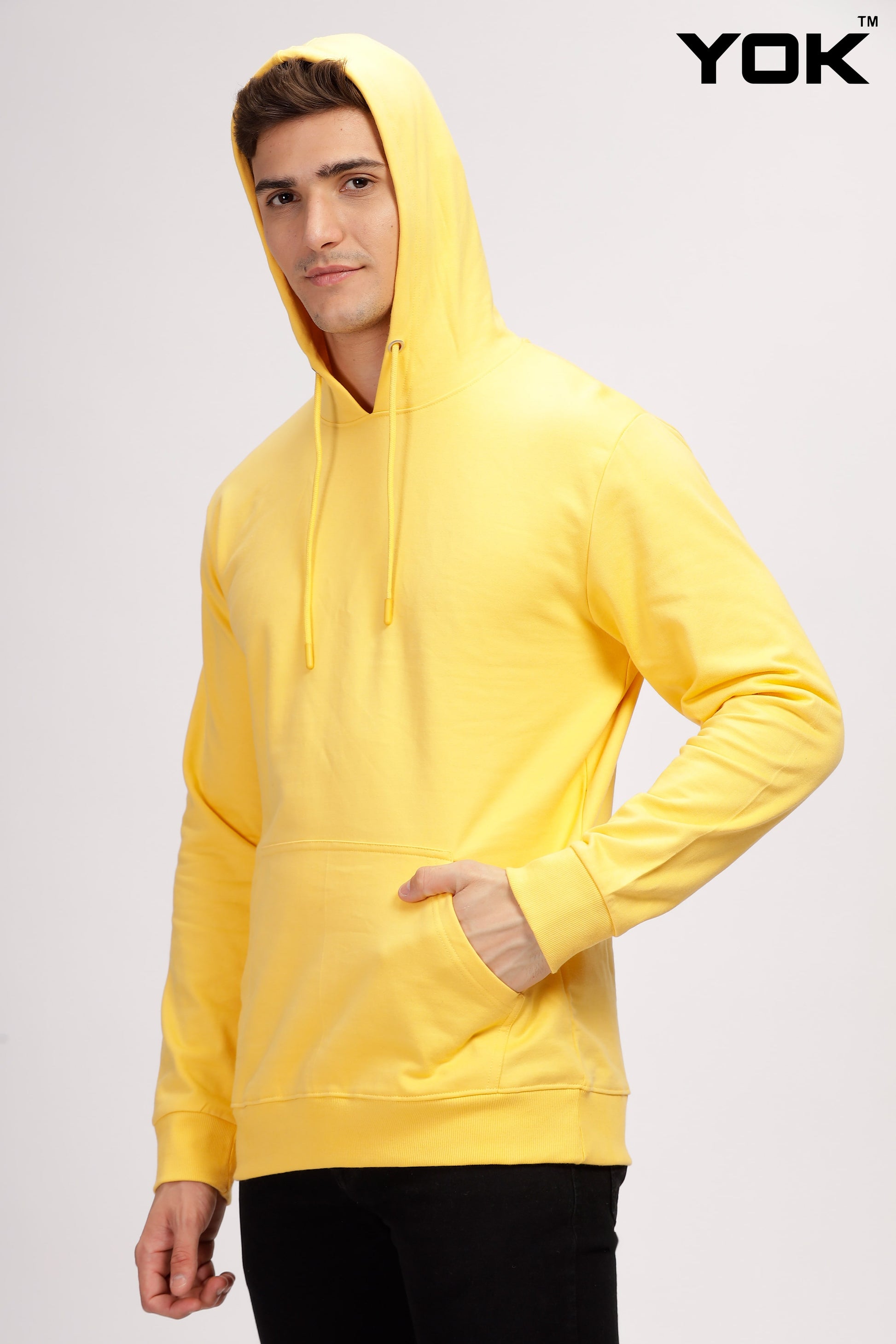  Plain Men's Yellow Hoodie 