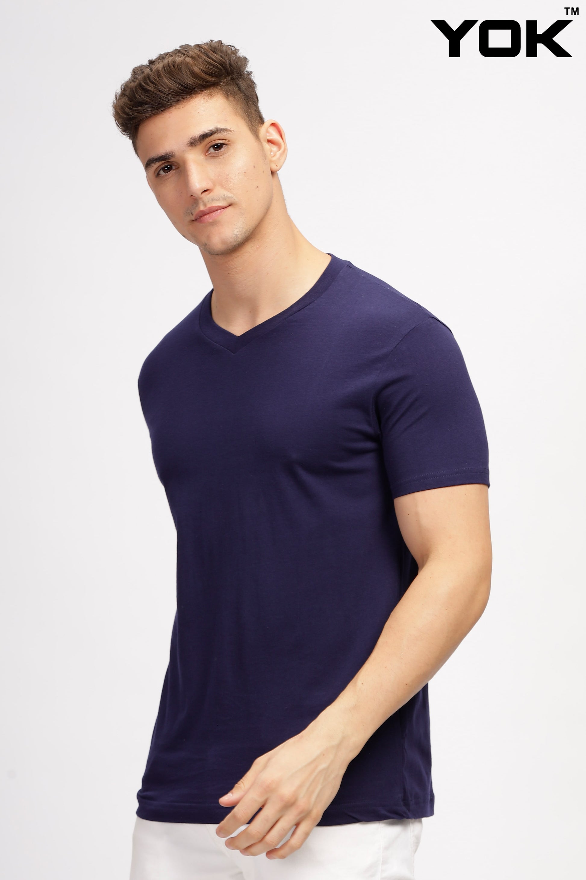 Navy V  Neck T Shirts