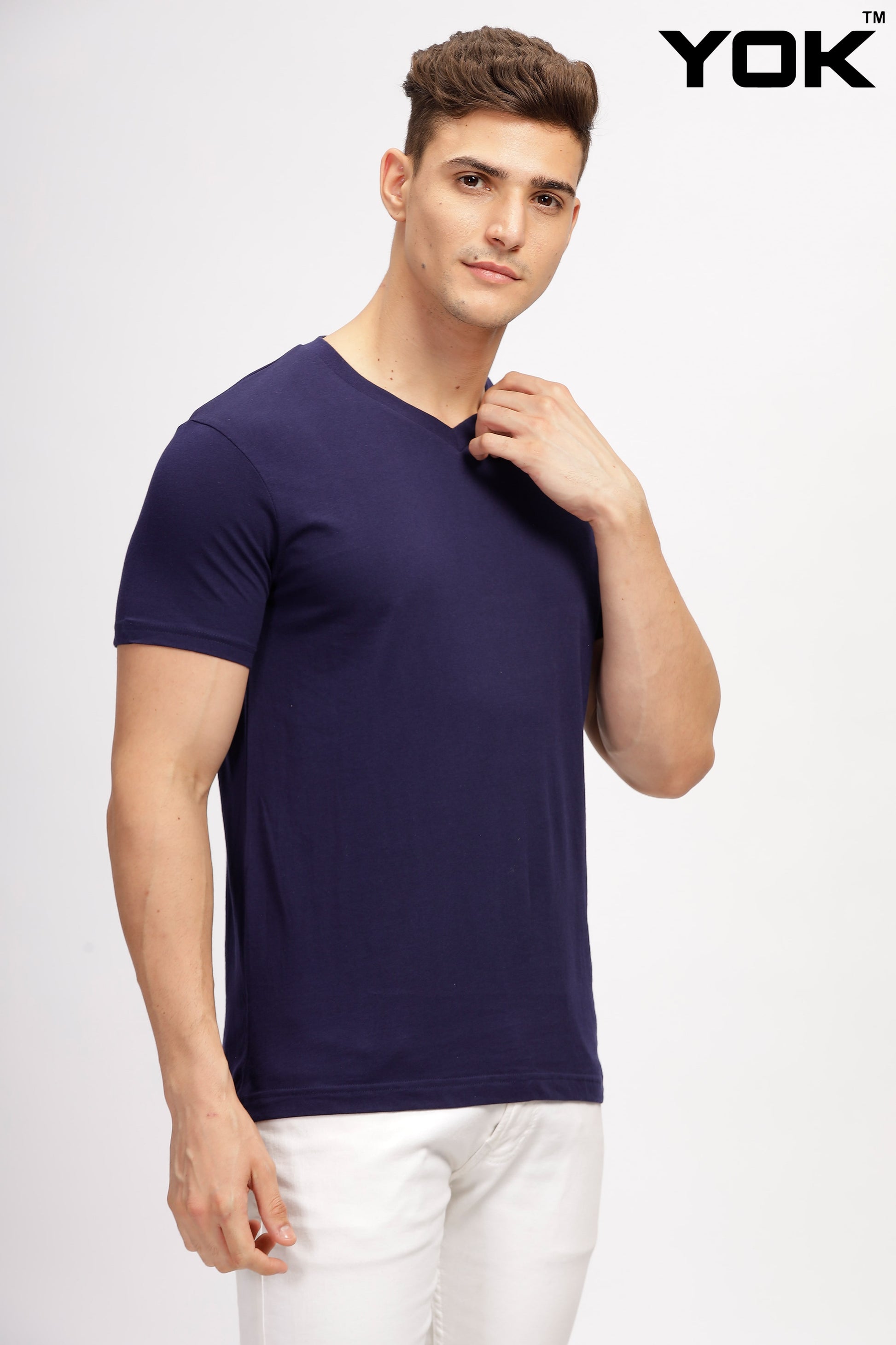 Navy V  Neck T Shirts